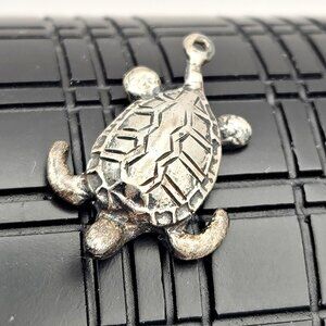 Vintage Sterling Silver Tortoise Charm 925 Turtle Pendant 1970s Animal Jewelry